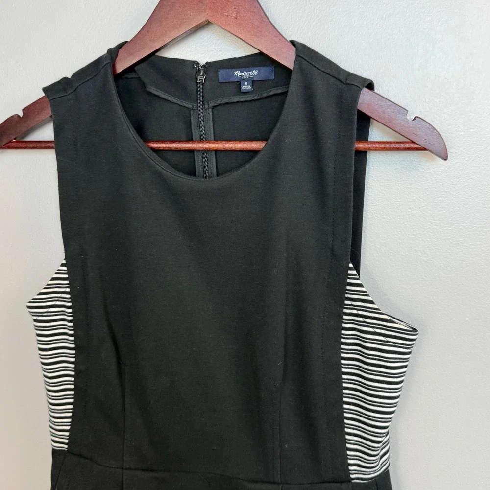 Madewell 1937 Sheath Dress Women's‎ 6 Black Sleeveless Striped Side Panels